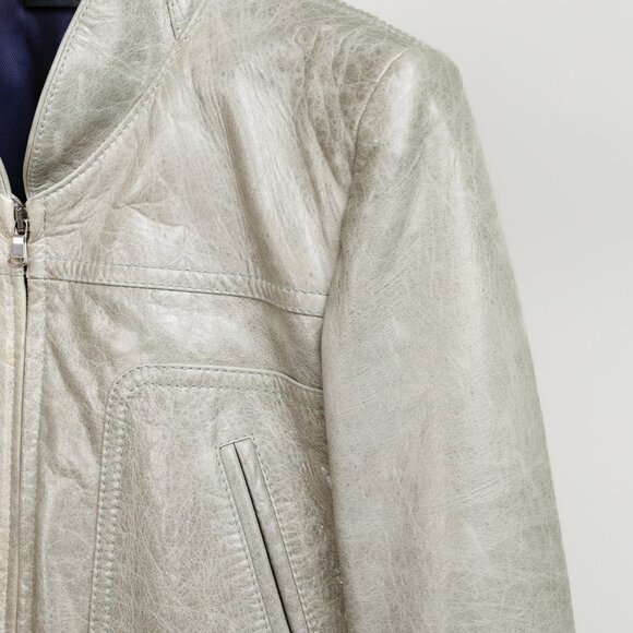 Balenciaga 2008 Arena Goat Leather Grey Navy Zip Bomber - Picture 5 of 10